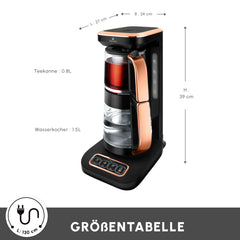 Caysever Robotea Pro 4-in-1 Teemaschine, Wasserkocher & Filterkaffeemaschine, 2500 W, Schwarz-Kupfer