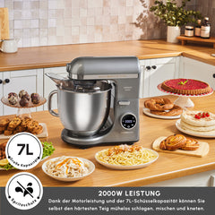 Karaca Mastermaid Chef Ultra D2000W Küchenmaschine mit Digitaldisplay, 7 Liter, Galaxy Grey