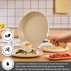 Karaca Swiss Crystal Almond Cream – 7-teiliges induktionsfähiges Kochtopf-Set