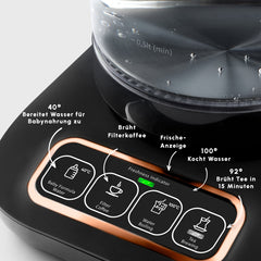 Caysever Robotea Pro 4-in-1 Teemaschine, Wasserkocher & Filterkaffeemaschine, 2500 W, Schwarz-Kupfer