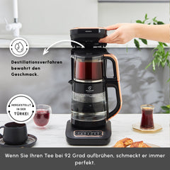 Caysever Robotea Pro 4-in-1 Teemaschine, Wasserkocher & Filterkaffeemaschine, 2500 W, Schwarz-Kupfer