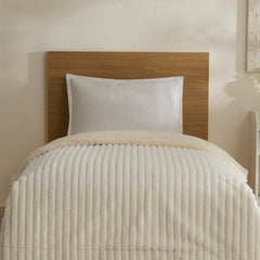 Karaca Stripe Sherpa Einzelbettdecke Weiss, 150 × 200 cm