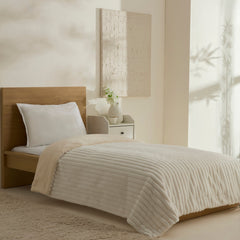 Karaca Stripe Sherpa Einzelbettdecke Weiss, 150 × 200 cm