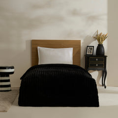 Karaca Stripe Sherpa Einzelbettdecke Schwarz, 150 × 200 cm