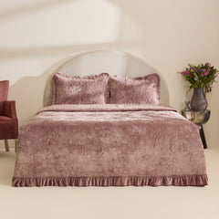 Karaca Audrey Tagesdecken-Set für Doppelbett Altrosa, 3-teilig, 230 × 240 cm
