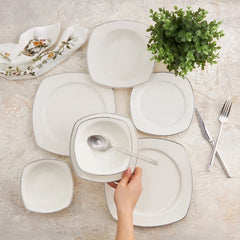 Karaca Adelia service de table 24 pièces en porcelaine pour 6 personnes, platine, coin rond