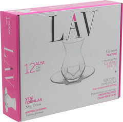 Lav Turkish Tea Glasses Set ALYA 165ml 12-piece (6 person set)