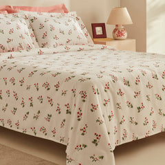 Karaca Silvie Renforcé Bettwäsche-Set mit Rüschen für Doppelbett Rot aus 100 % Baumwolle