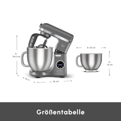 Karaca Mastermaid Chef Ultra D2000W Küchenmaschine mit Digitaldisplay, 7 Liter, Galaxy Grey