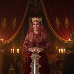 Fes Schmuck – Goldfarbener Fes-Aufsatz mit roten Steinen