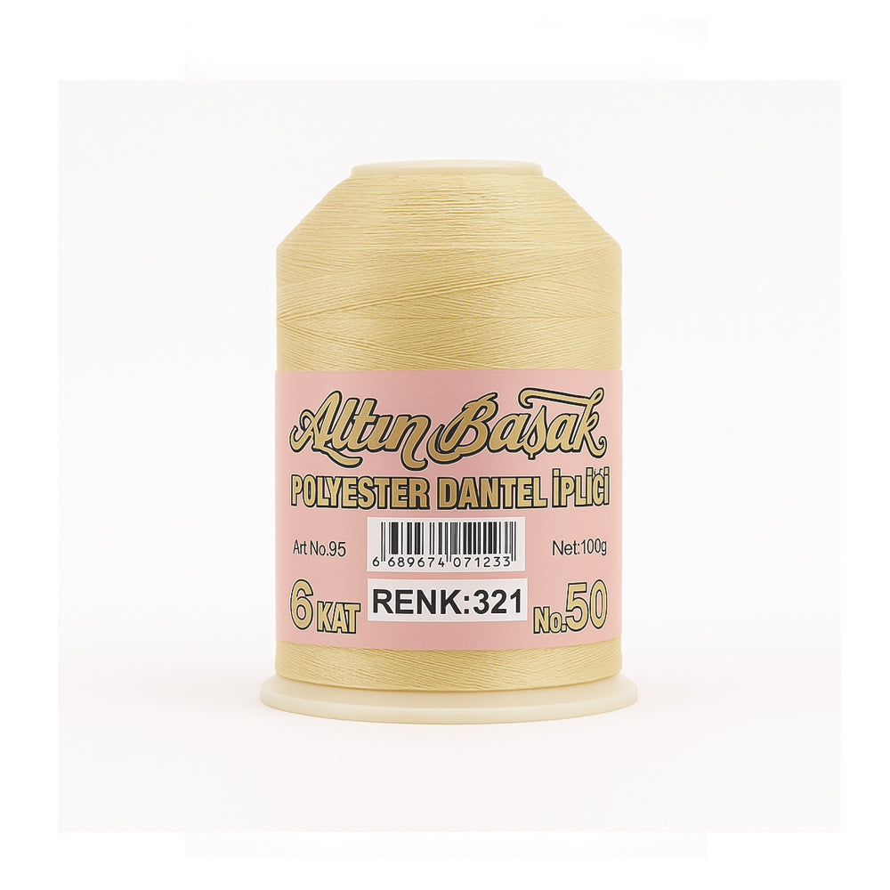 Altınbaşak Polyester-Spitzengarn 100 g, 6-fach, Nr. 50, Farbe: 321 hell Gelb