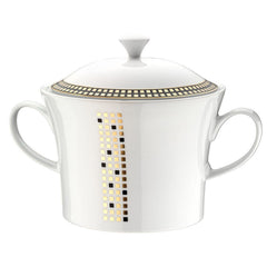 Kütahya Porzellan 97-teiliges "Iris" Premium Porzellan Geschirrset – Weiss, Gold, schwarz | Luxus-Tafelservice für 12 Personen