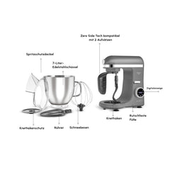 Karaca Mastermaid Chef Ultra D2000W Küchenmaschine mit Digitaldisplay, 7 Liter, Galaxy Grey