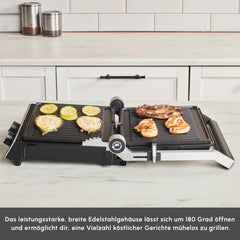 Karaca Nova Grill Kontaktgrill & Sandwich-Toaster mit Timer, 2000 W, Inox
