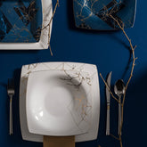 Karaca Fine Pearl Midnight 62 teiliges Geschirrset Quadrat Perlmutt für 12 Personen