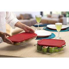 Pasabahce 59024 Borcam with lid - casserole dish, baking dish, serving dish square made of glass, 32 x 28 cm~3.2 liters