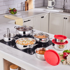 Karaca Induktions Stahl Kochgeschirr Set mit Vorratsbehälter, 13 Teilig