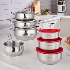 Karaca Induktions Stahl Kochgeschirr Set mit Vorratsbehälter, 13 Teilig