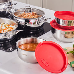 Karaca Induktions Stahl Kochgeschirr Set mit Vorratsbehälter, 13 Teilig