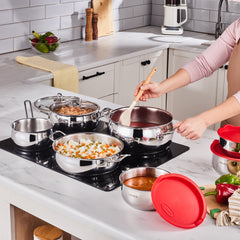 Karaca Induktions Stahl Kochgeschirr Set mit Vorratsbehälter, 13 Teilig