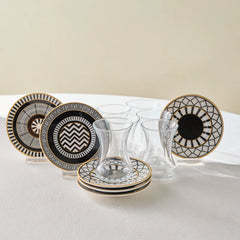 Karaca Helenstik 12-teiliges Teeglas-Set, Schwarz Gold