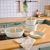 Karaca Swiss Crystal Almond Cream – 7-teiliges induktionsfähiges Kochtopf-Set