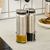 Karaca Stellum Öl- und Essigflaschen-Set aus Acryl, Creme/Inox, 3-teilig, 220 ml