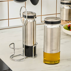 Karaca Stellum Öl- und Essigflaschen-Set aus Acryl, Creme/Inox, 3-teilig, 220 ml