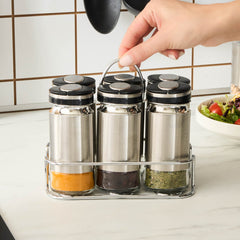 Karaca Stellum Gewürzglas-Set mit Halterung aus Glas, Creme/Inox, 6 × 100 ml