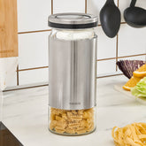 Karaca Stellum Vorratsglas aus Glas mit Deckel, Creme/Inox, 1210 ml