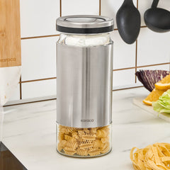 Karaca Stellum Vorratsglas aus Glas mit Deckel, Creme/Inox, 1210 ml