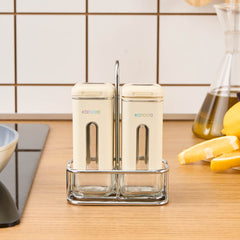 Karaca Luminous Salz- und Pfefferstreuer-Set aus Acryl mit Stand, Creme, 3-teilig