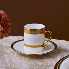 Karaca Royal Bone Charlotte – 6-teiliges Kaffeetassen-Set (90 ml) | Bone China Weiss mit Golddekor