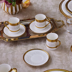 Karaca Royal Bone Charlotte – 6-teiliges Kaffeetassen-Set (90 ml) | Bone China Weiss mit Golddekor