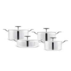 Karaca 3 Ply Rimova Flat Lid Kochgeschirr-Set aus Edelstahl, 8-teilig