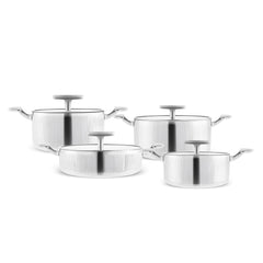 Karaca 3 Ply Rimova Kochgeschirr-Set mit Glasdeckeln, 8-teilig