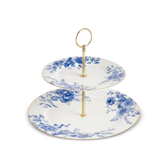 Karaca Delft Bone China Servierset mit Etagere für 6 Personen Blau, 8-teilig
