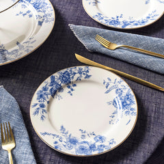 Karaca Delft Bone China Servierset mit Etagere für 6 Personen Blau, 8-teilig