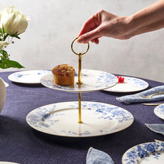 Karaca Delft Bone China Servierset mit Etagere für 6 Personen Blau, 8-teilig