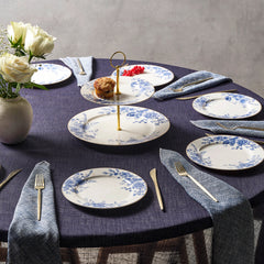Karaca Delft Bone China Servierset mit Etagere für 6 Personen Blau, 8-teilig