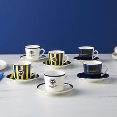 Karaca x Fenerbahçe Lizenziertes Espressotassen-Set für 6 Personen aus Porzellan, 12-teilig, 80 ml