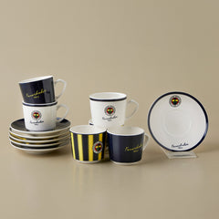 Karaca x Fenerbahçe Lizenziertes Espressotassen-Set für 6 Personen aus Porzellan, 12-teilig, 80 ml