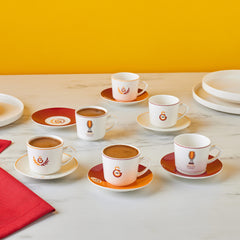 Karaca x Galatasaray Lizenziertes Espressotassen-Set für 6 Personen aus Porzellan, 12-teilig, 80 ml