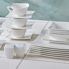 Karaca Stream Pure Perfect Weiss 32-Teiliges 6-Personen Frühstücksset Quadrat