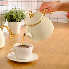 Karaca Retro Emaille Teekannen-Set Creme, 3-teilig