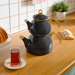 Karaca Retro Emaille Teekannen-Set Anthrazit, 3-teilig