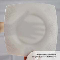 Karaca Fine Pearl Helen 58-teiliges Tafelservice für 12 Personen, eckig