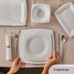 Karaca Fine Pearl Helen 58-teiliges Tafelservice für 12 Personen, eckig