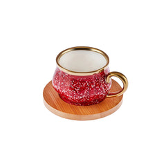 Karaca Bambus Rot Espressotassen-Set für 6 Personen mit Bambustablett, 13-teilig, 90 ml