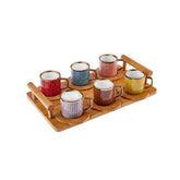 Karaca Bambus Bunt Espressotassen-Set für 6 Personen mit Bambustablett, 13-teilig, 90 ml